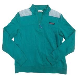 Vineyard Vines Quarter‑Zip 💙 Teal Pullover • Gray Shoulder Panels •☀️ Size M
